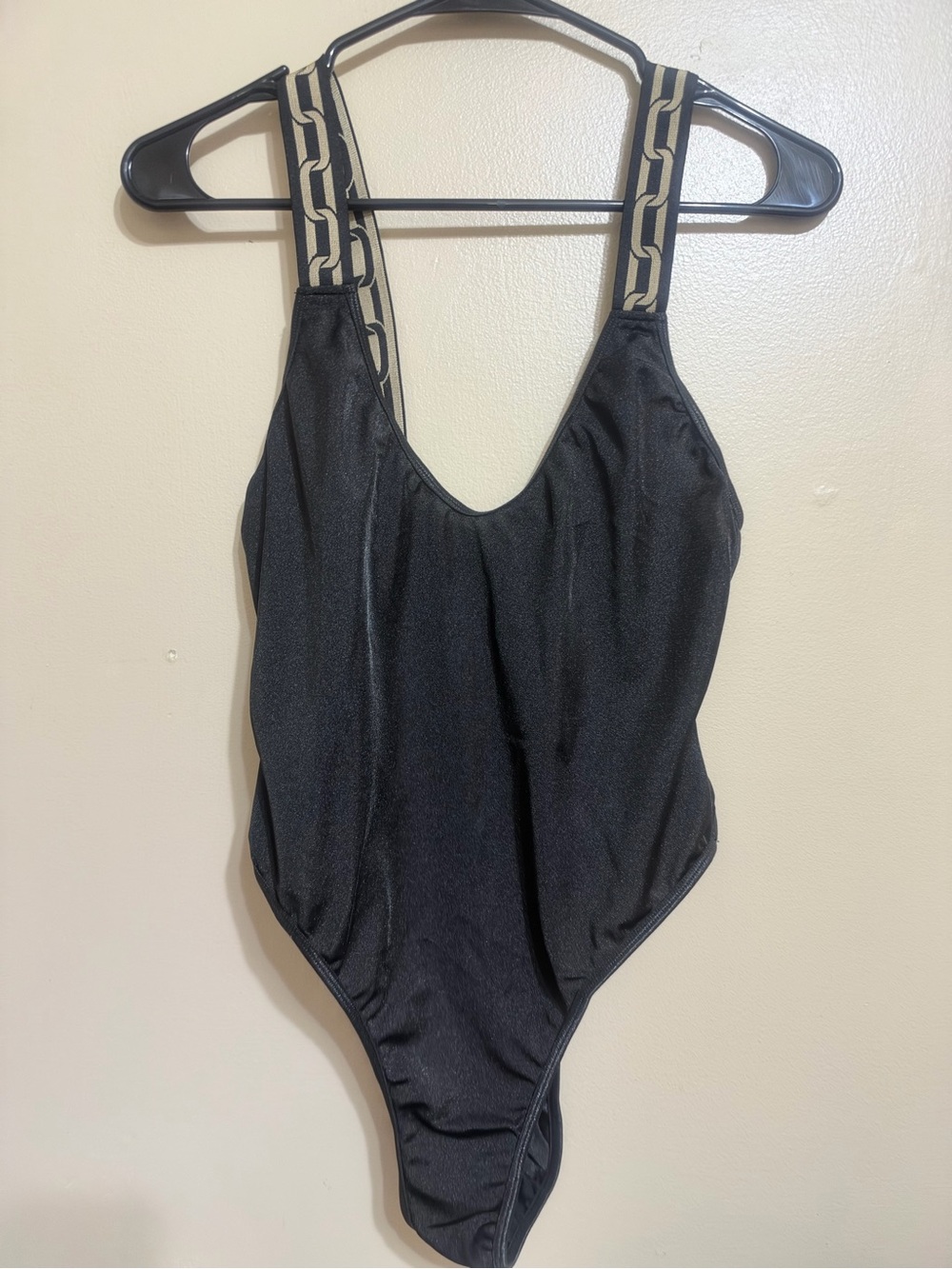 Shein Medium Black Bodysuit Patterned Straps